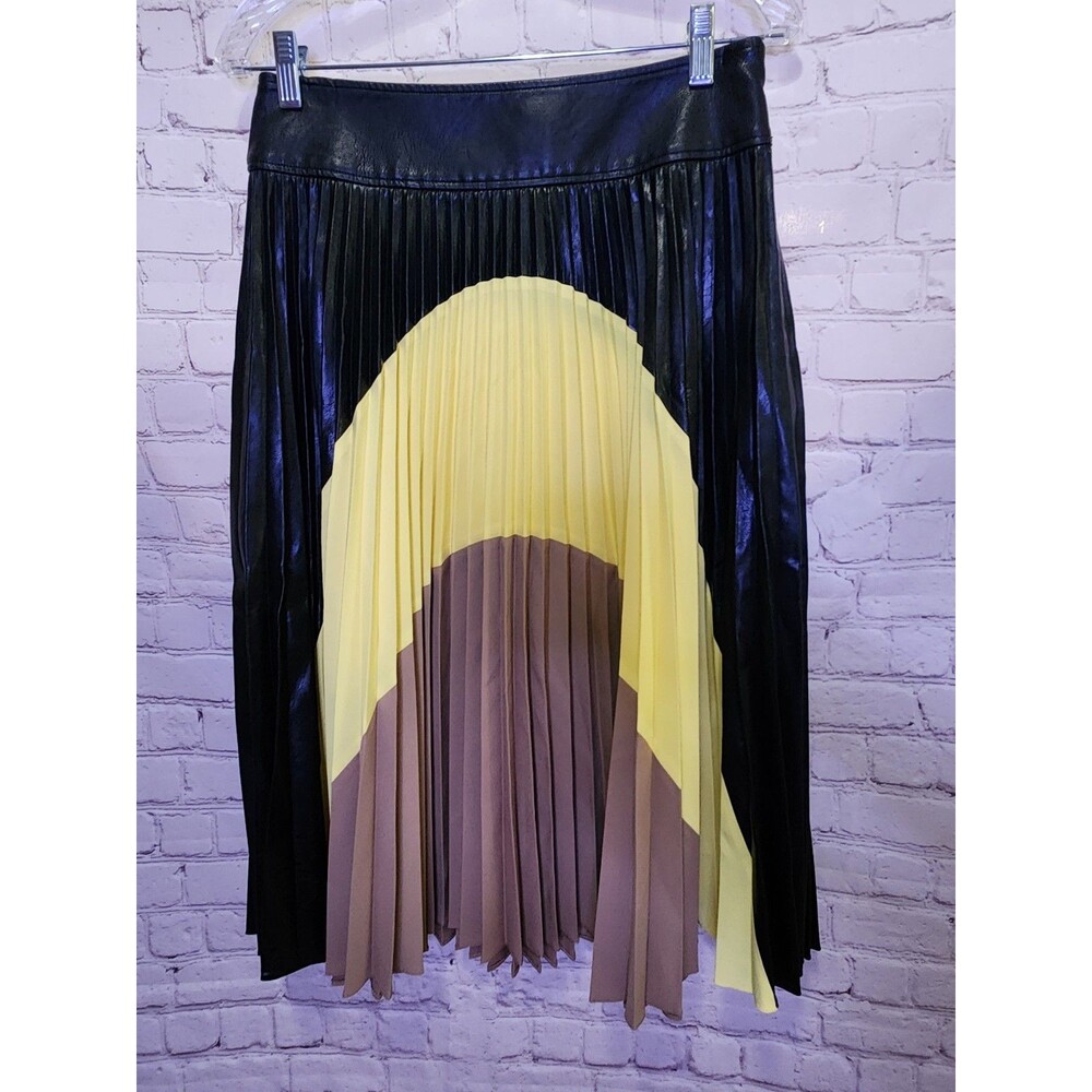 Stella McCartney Carmen Pleated Midi Skirt Womens Small Black Yellow Brown